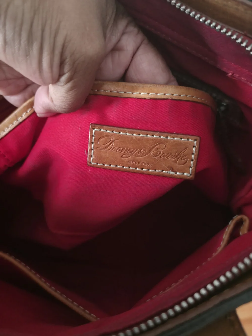 Dooney & Bourke Black Pebbled Leather Tote with Brown Straps